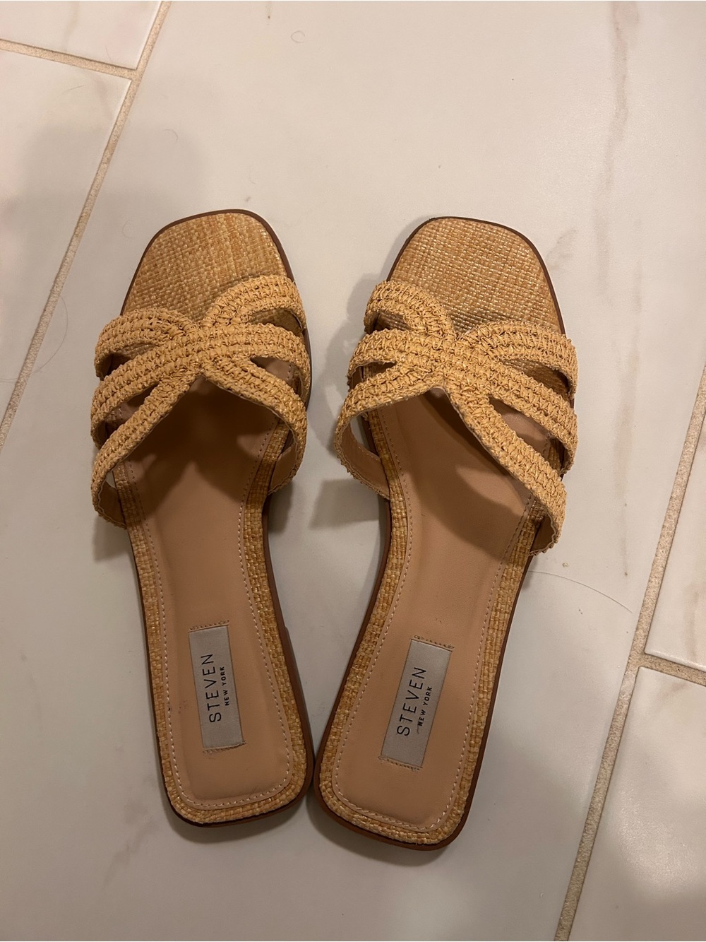 STEVEN by Steve Madden Beige Braided Slide Mules